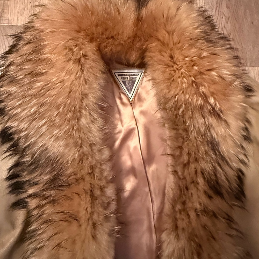 vintage 1980s Marvin Ri hard Tan Leather Jacket with Huge Fur Collar large - Picture 4 of 10